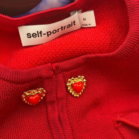🆕 SELF-PORTRAIT 🧿 NWOT Red Knit Heart Buttoned Cardigan + Midi Skirt Set Sz M - Picture 11 of 15